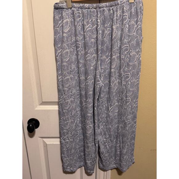 Nottibianche Split Round Neck Short Sleeve Pant 2 Piece Pajama Set Blue White M - Picture 7 of 10